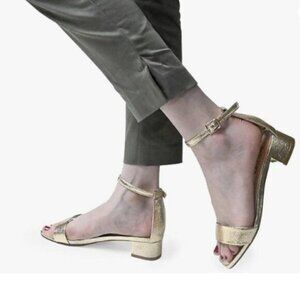 XYD Gold Open Toe Ankle Strap Buckled Low Chunky Heel Sandal for Wedding Dress